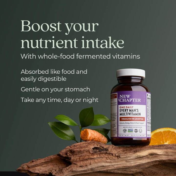 New Chapter Men's Multivitamin for Immune, Stress, Heart + Energy Support with Fermented Nutrients - Every Man's One Daily, Made with Organic Vegetables & Herbs, Non - GMO, Gluten Free - 48 ct - The Oasis of Health