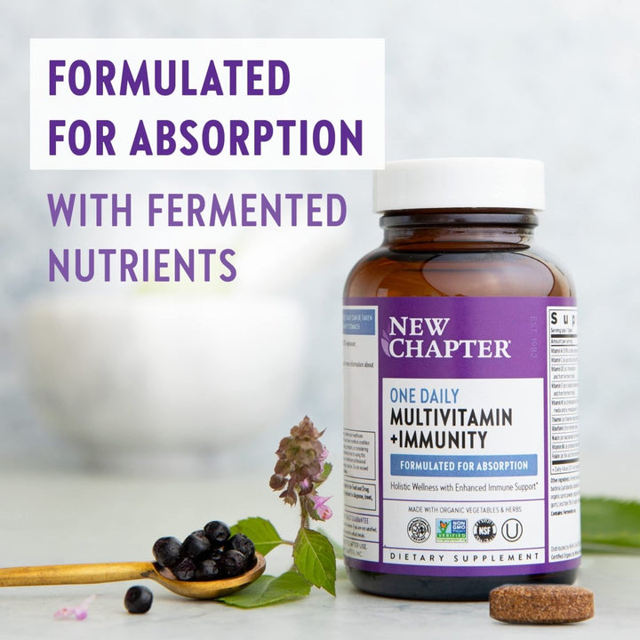 New Chapter? One Daily Multivitamin + Immunity ? Enhanced Immune Support from Extra Vitamin C, D3 & Zinc + Clinical - Strength Holy Basil* 100% Vegetarian, Non - GMO, Certified Gluten Free, 30 ct - The Oasis of Health