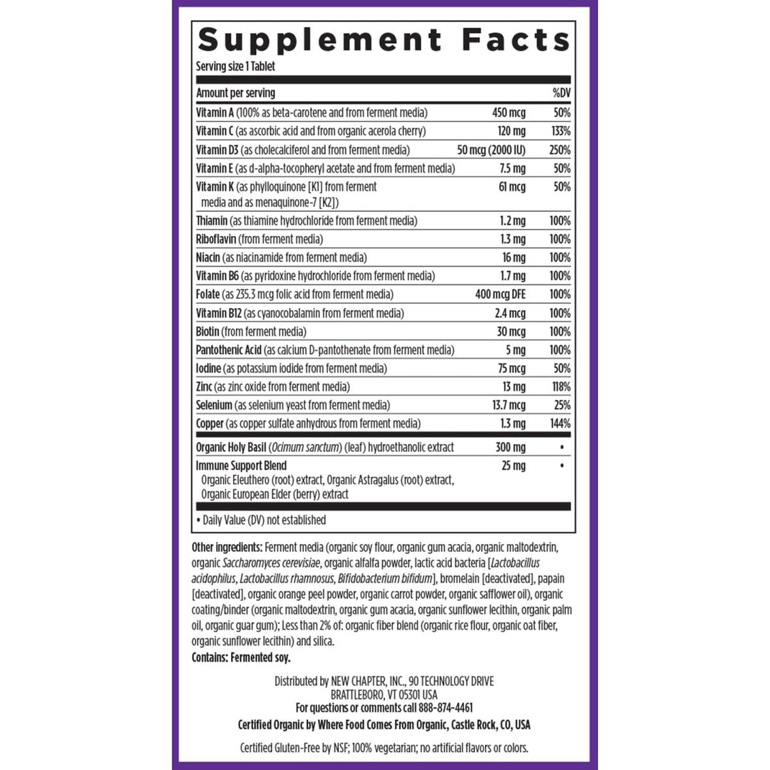 New Chapter? One Daily Multivitamin + Immunity ? Enhanced Immune Support from Extra Vitamin C, D3 & Zinc + Clinical - Strength Holy Basil* 100% Vegetarian, Non - GMO, Certified Gluten Free, 30 ct - The Oasis of Health