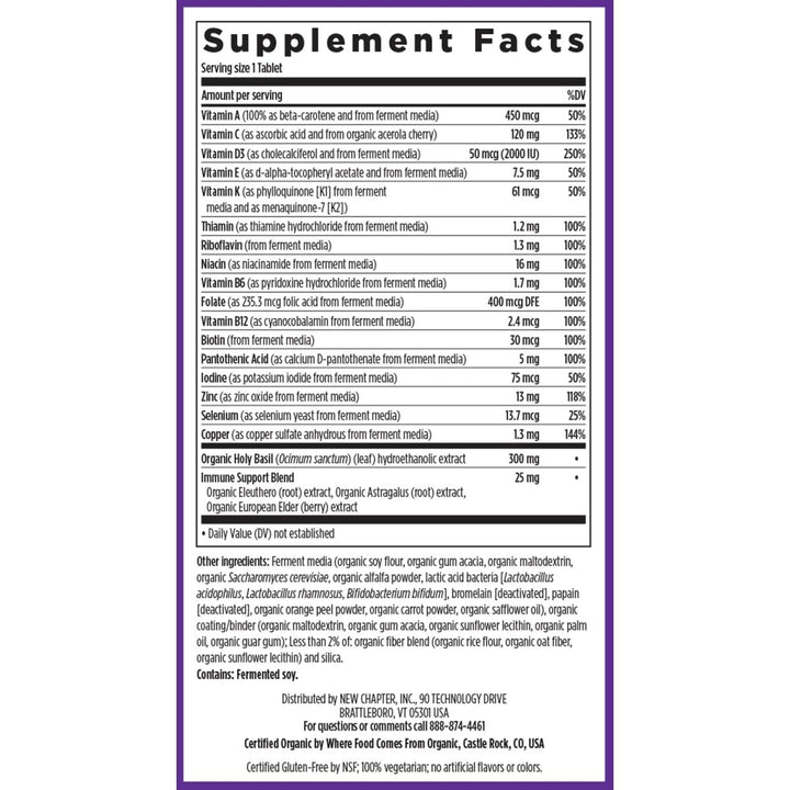 New Chapter? One Daily Multivitamin + Immunity ? Enhanced Immune Support from Extra Vitamin C, D3 & Zinc + Clinical - Strength Holy Basil* 100% Vegetarian, Non - GMO, Certified Gluten Free, 30 ct - The Oasis of Health