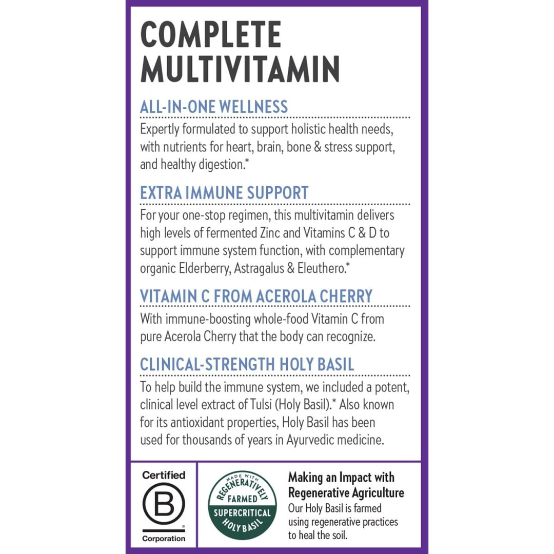 New Chapter? One Daily Multivitamin + Immunity ? Enhanced Immune Support from Extra Vitamin C, D3 & Zinc + Clinical - Strength Holy Basil* 100% Vegetarian, Non - GMO, Certified Gluten Free, 30 ct - The Oasis of Health