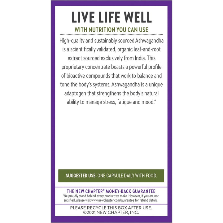 New Chapter Organic Ashwagandha Supplement, One Capsule a Day of Adaptogens for Stress Relief, Mood Support, & Energy, Vegan, 60 Count - The Oasis of Health