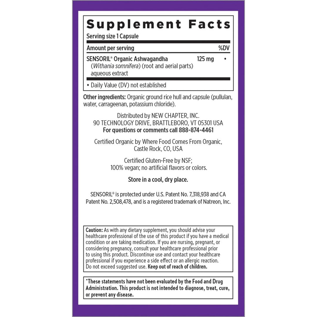 New Chapter Organic Ashwagandha Supplement, One Capsule a Day of Adaptogens for Stress Relief, Mood Support, & Energy, Vegan, 60 Count - The Oasis of Health