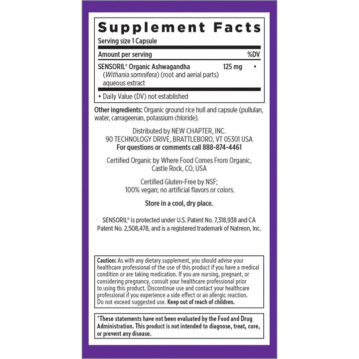 New Chapter Organic Ashwagandha Supplement, One Capsule a Day of Adaptogens for Stress Relief, Mood Support, & Energy, Vegan, 60 Count - The Oasis of Health