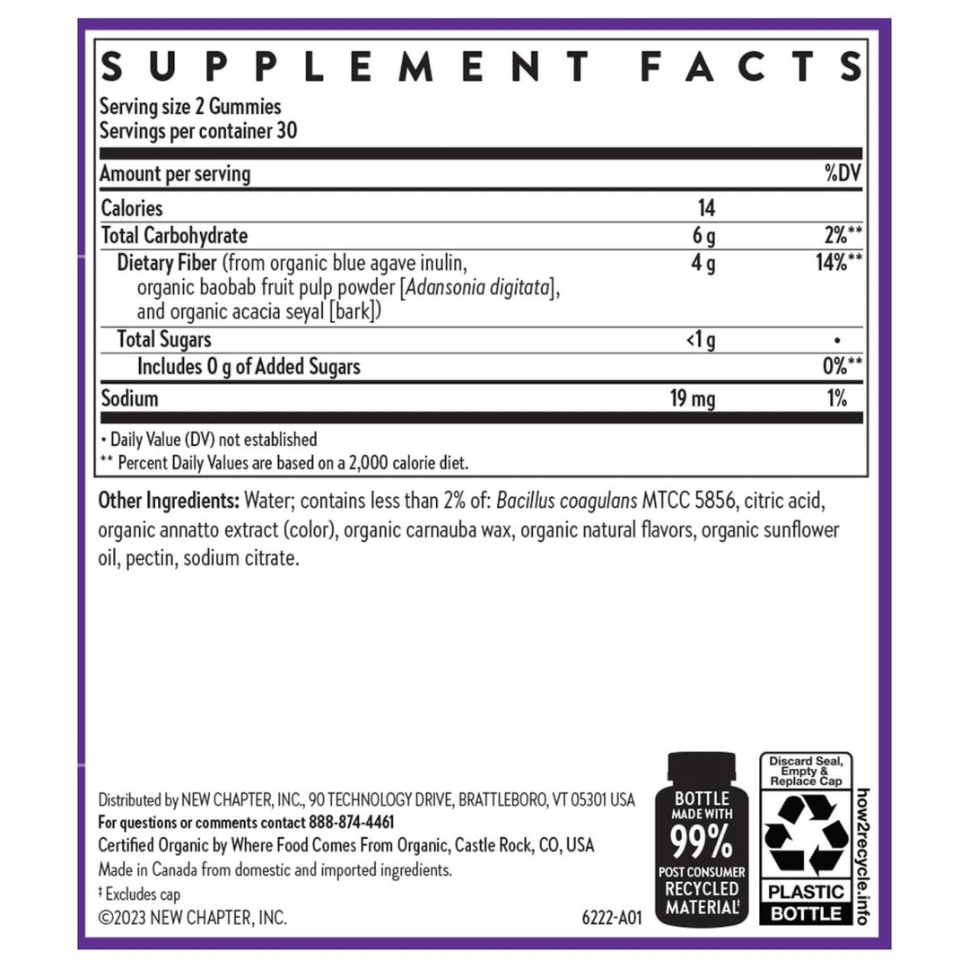 New Chapter Organic Fiber Gummies for Adults, up to 8g Plant - Based Prebiotic Fiber for Digestive Health, Vegan, Non - GMO, USDA Organic, Gluten Free, Citrus - Berry Flavored, 60 ct - The Oasis of Health