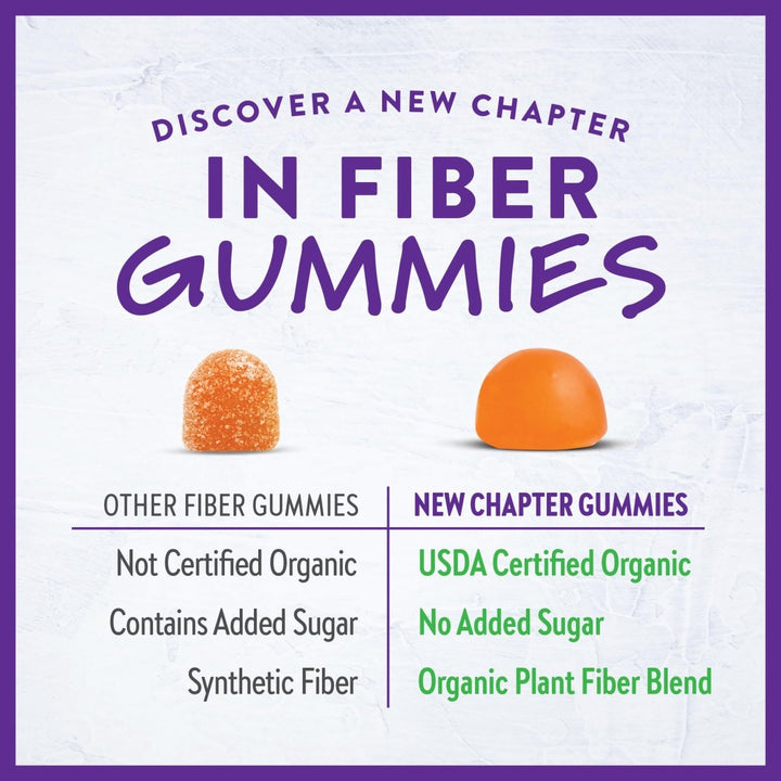 New Chapter Organic Fiber Gummies for Adults, up to 8g Plant - Based Prebiotic Fiber for Digestive Health, Vegan, Non - GMO, USDA Organic, Gluten Free, Citrus - Berry Flavored, 60 ct - The Oasis of Health