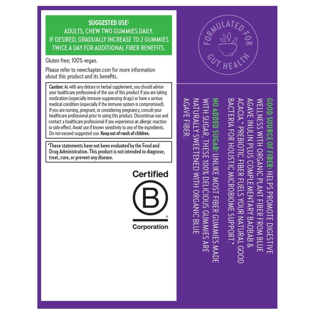 New Chapter Organic Fiber Gummies for Adults, up to 8g Plant - Based Prebiotic Fiber for Digestive Health, Vegan, Non - GMO, USDA Organic, Gluten Free, Citrus - Berry Flavored, 60 ct - The Oasis of Health