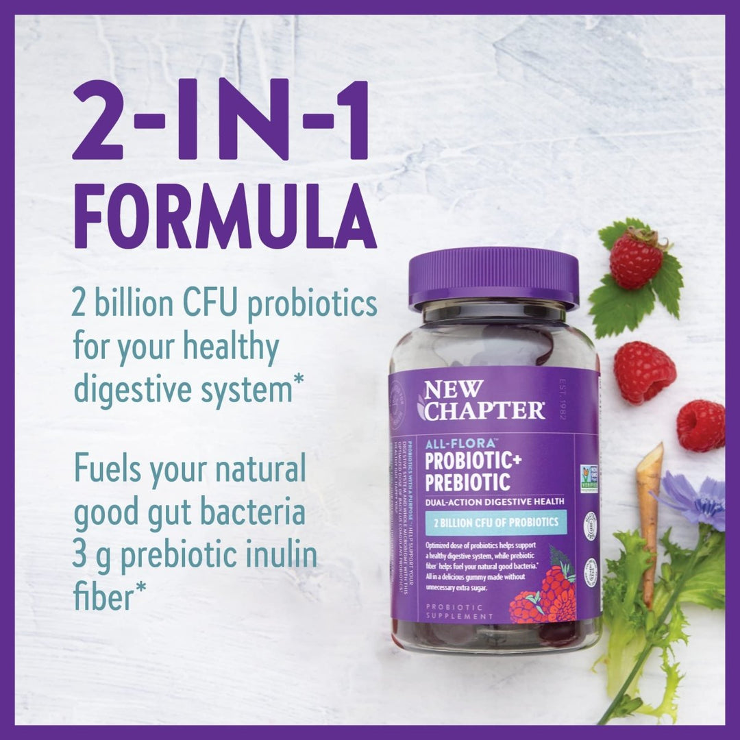 New Chapter Probiotic Gummies for Women and Men, All - Flora (1 Month Supply) – 55% Less Sugar+, Formulated for Holistic Gut Health Support with Probiotics + Prebiotic Fiber + 100% Vegan + Non - GMO - The Oasis of Health