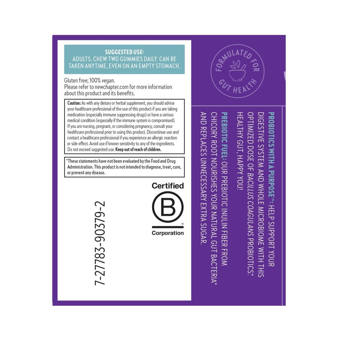 New Chapter Probiotic Gummies for Women and Men, All - Flora (1 Month Supply) – 55% Less Sugar+, Formulated for Holistic Gut Health Support with Probiotics + Prebiotic Fiber + 100% Vegan + Non - GMO - The Oasis of Health