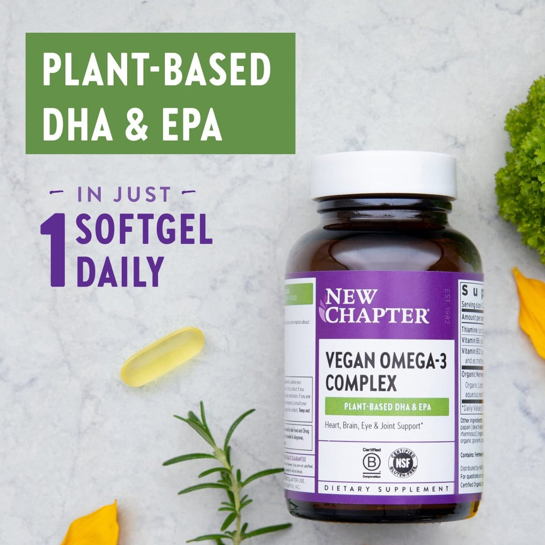 New Chapter Vegan DHA, EPA, and DPA Supplement - Vegan Omega - 3 Complex - 30 Vegan Softgels - The Oasis of Health