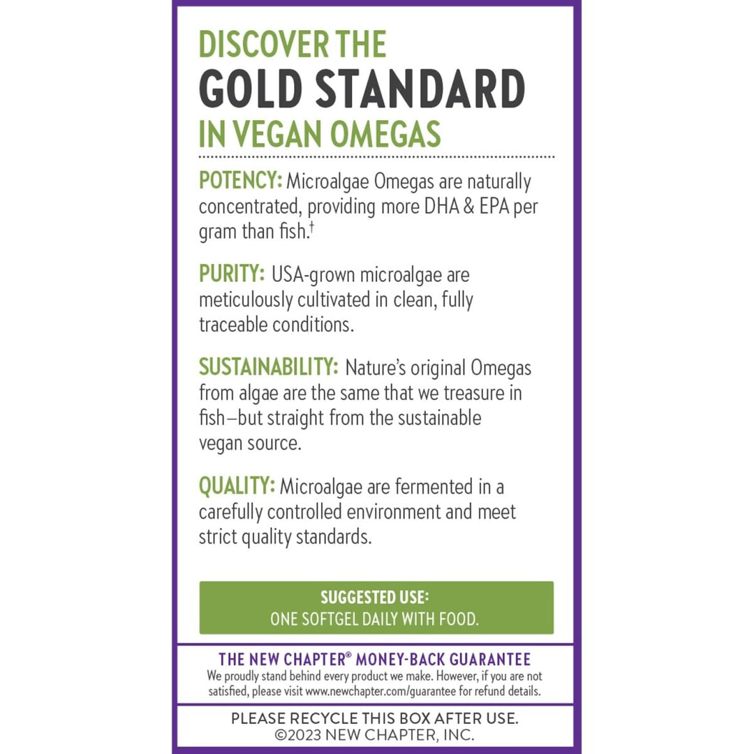 New Chapter Vegan DHA, EPA, and DPA Supplement - Vegan Omega - 3 Complex - 30 Vegan Softgels - The Oasis of Health