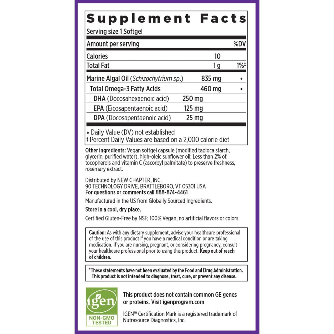 New Chapter Vegan DHA, EPA, and DPA Supplement - Vegan Omega - 3 Complex - 30 Vegan Softgels - The Oasis of Health