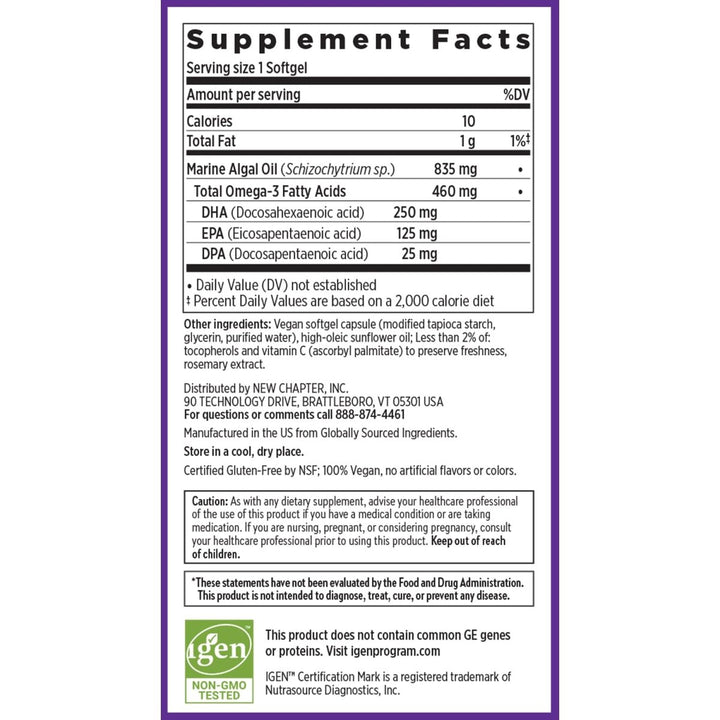 New Chapter Vegan DHA, EPA, and DPA Supplement - Vegan Omega - 3 Complex - 30 Vegan Softgels - The Oasis of Health