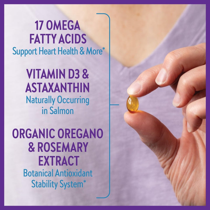 New Chapter Wholemega Fish Oil Supplement - Wild Alaskan Salmon Oil with Omega - 3 + Vitamin D3 + Astaxanthin + Sustainably Caught - 180 ct Tiny Caps, 500mg Softgels - The Oasis of Health