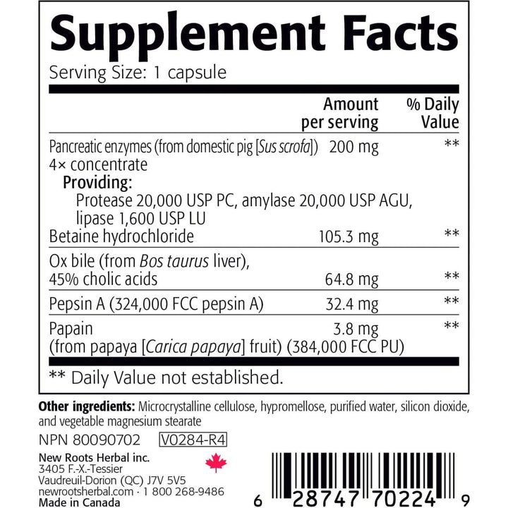 New Roots Herbal Digestive Enzymes With Betaine Hydrochloride 100 Capsules - The Oasis of Health