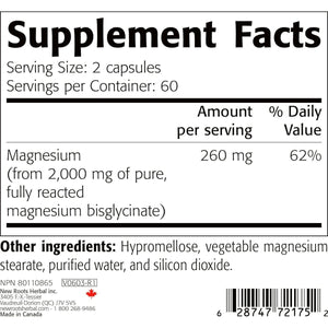New Roots Herbal Pure Magnesium Bisglycinate 130 mg 120 Capsules - The Oasis of Health