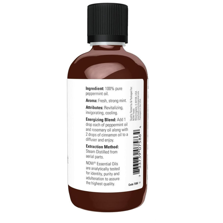 NOW Essential Oils, Peppermint Oil, Invigorating Aromatherapy Scent, Steam Distilled, 100% Pure, Vegan, Child Resistant Cap, 4 - Ounce - The Oasis of Health