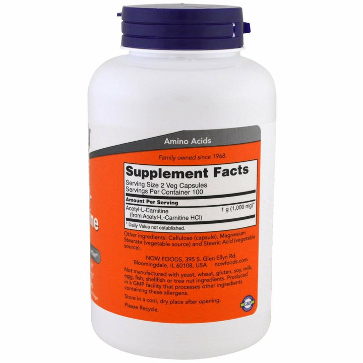 NOW Foods Acetyl L - Carnitine 500mg - 200 ct (Pack of 2) - The Oasis of Health