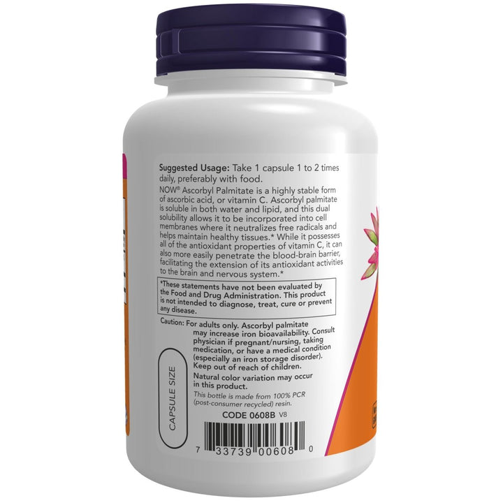 Now Foods Ascorbyl Palmitate 500 mg 100 Vcaps - 0608 - The Oasis of Health