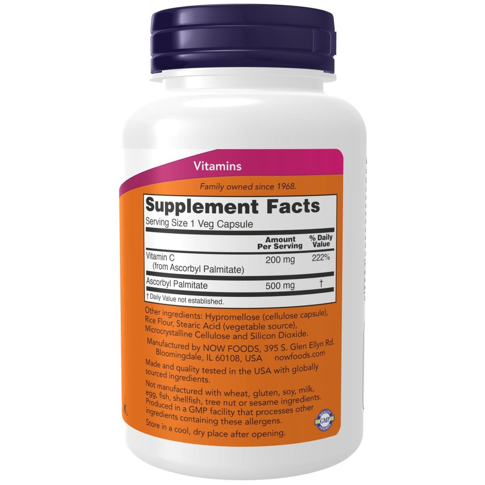 Now Foods Ascorbyl Palmitate 500 mg 100 Vcaps - 0608 - The Oasis of Health