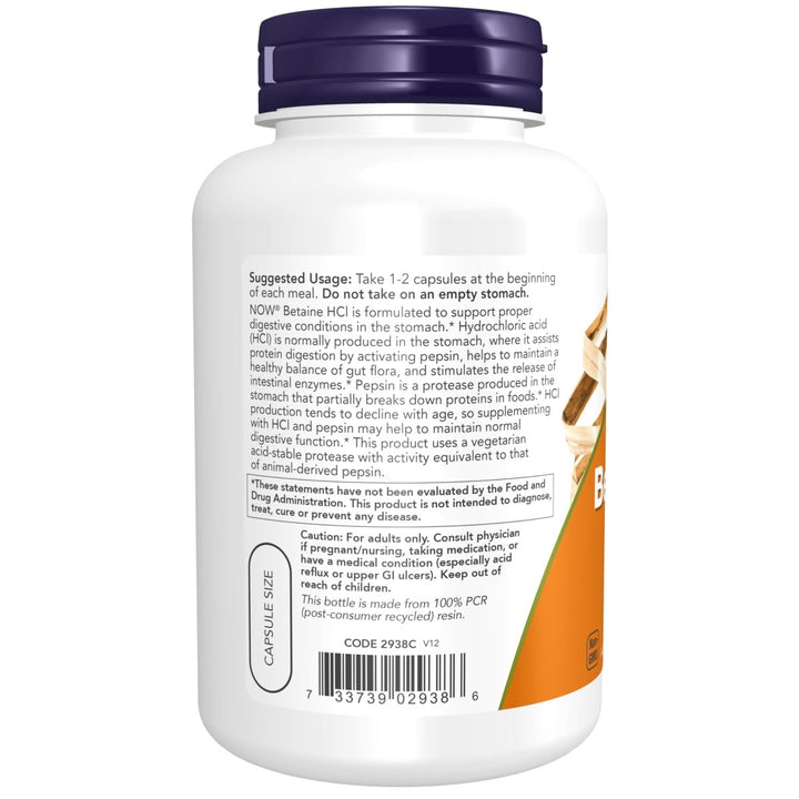 Now Foods Betaine HCl 648 mg 120 Vcaps - 2938 - The Oasis of Health