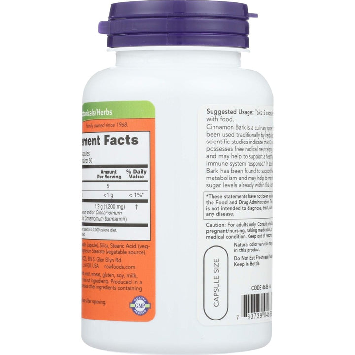 Now Foods Cinnamon Bark 600 mg 120 Vcaps - 4636 - The Oasis of Health