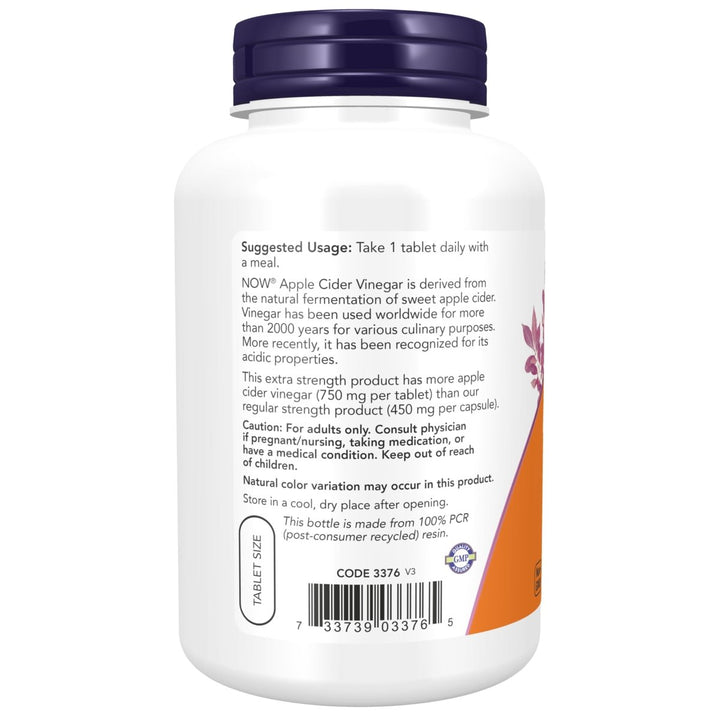 Now Foods Extra Strength Apple Cider Vinegar 750mg 180 Tablets - 3376 - The Oasis of Health