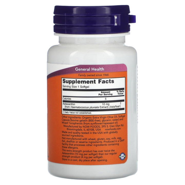 Now Foods Extra Strength Astaxanthin, 10 mg, 30 Softgels - The Oasis of Health
