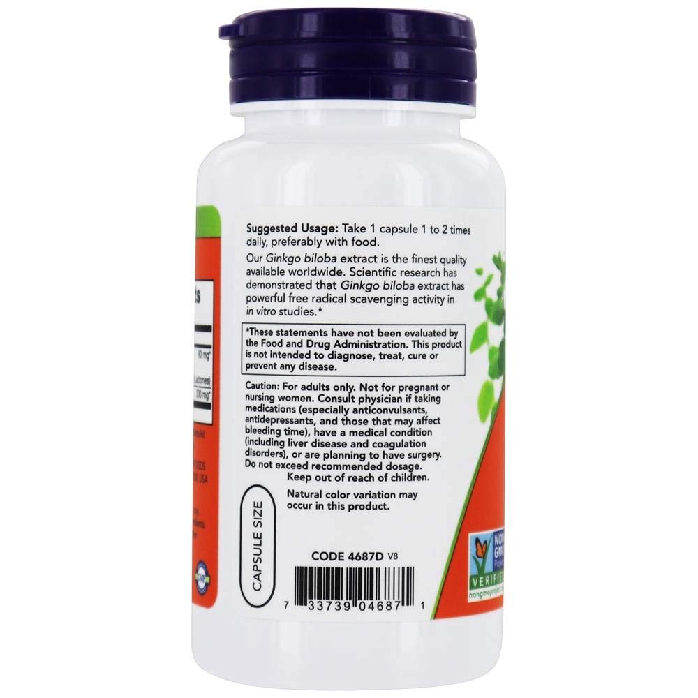 Now Foods Ginkgo Biloba 60 mg 120 Vcaps - 4687 - The Oasis of Health