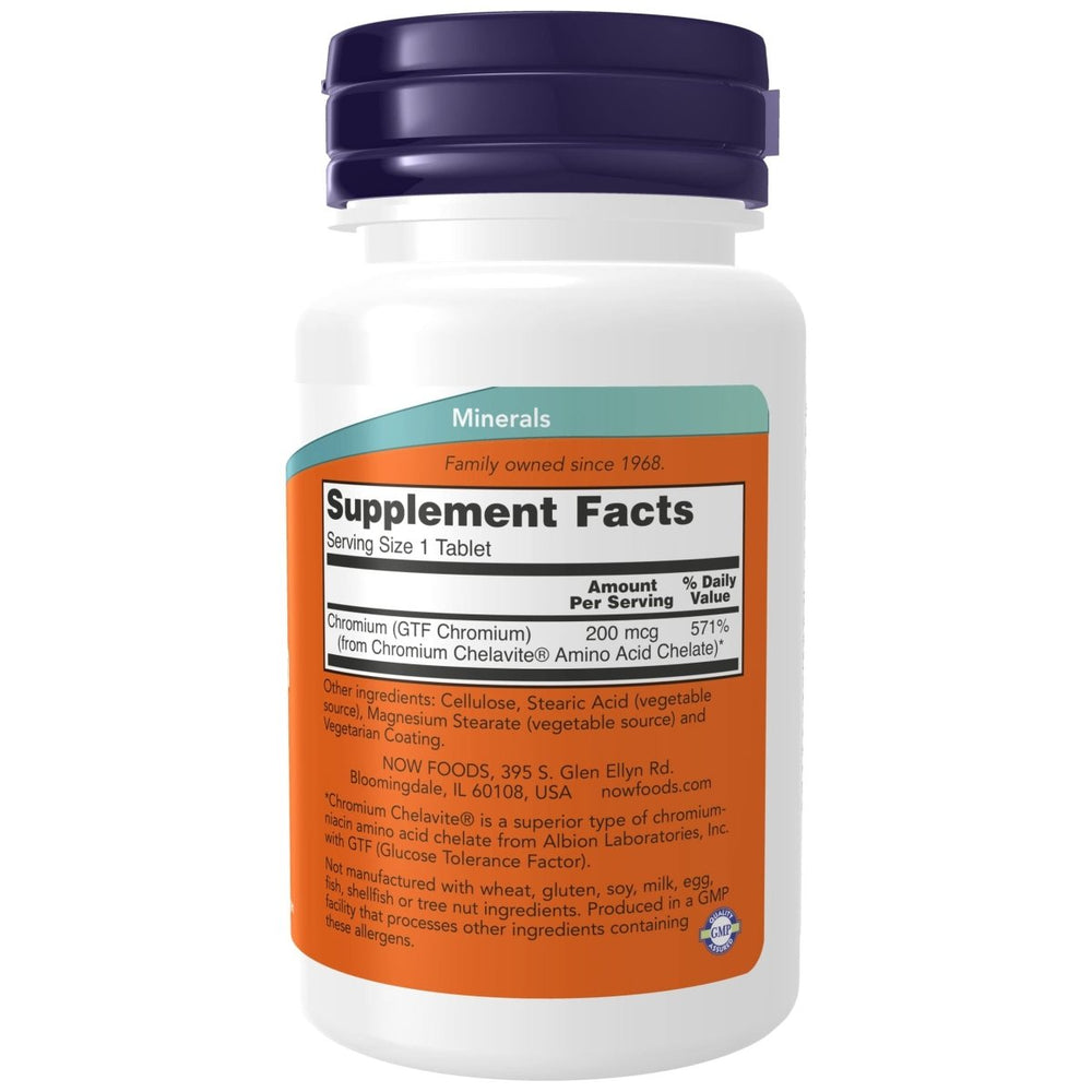 Now Foods GTF Chromium 200 mcg Yeast Free 100 Tablets - 1430 - The Oasis of Health