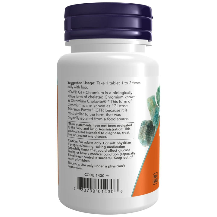 Now Foods GTF Chromium 200 mcg Yeast Free 100 Tablets - 1430 - The Oasis of Health