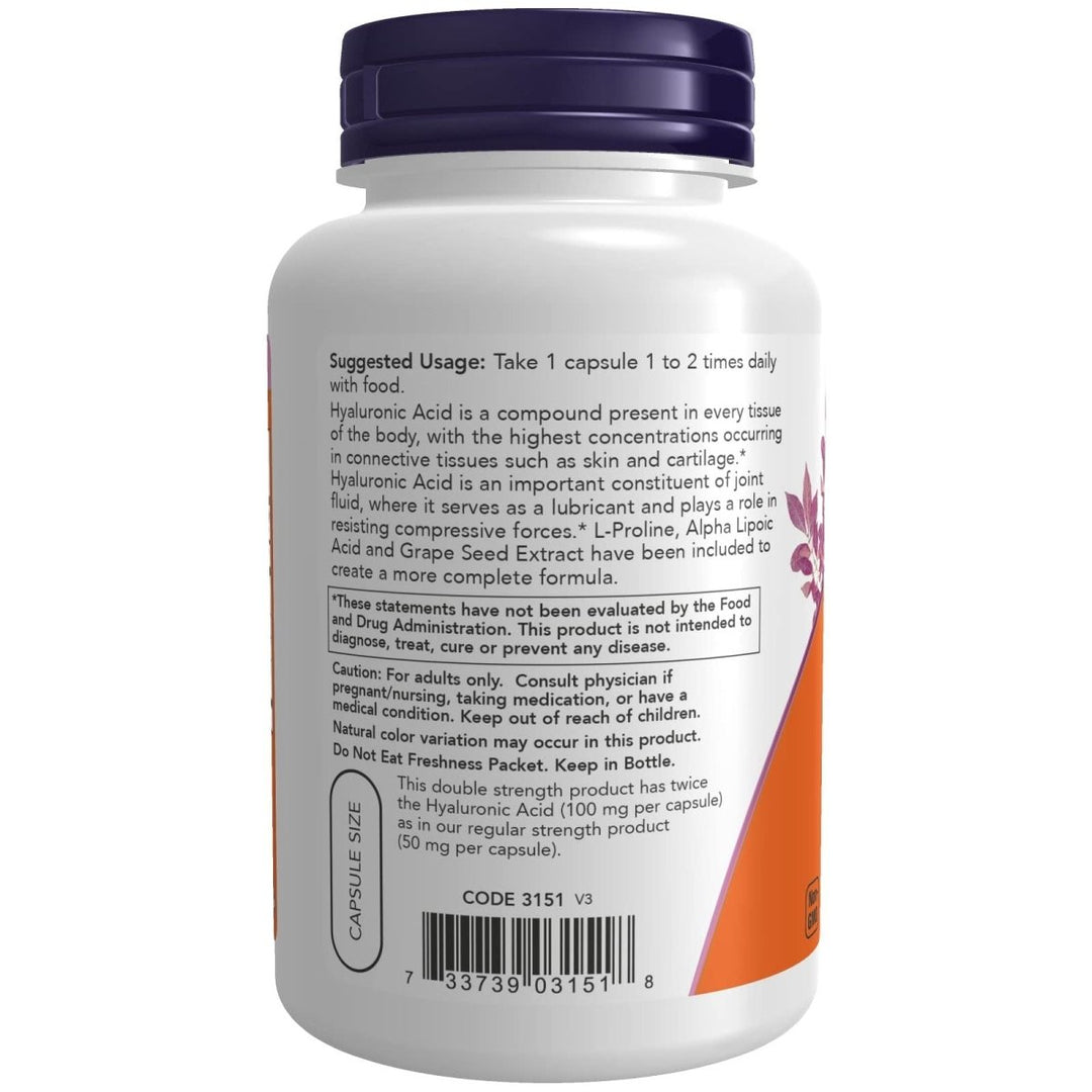 Now Foods Hyaluronic Acid Double Strength 100 mg 120 Vcaps - 3151 - The Oasis of Health