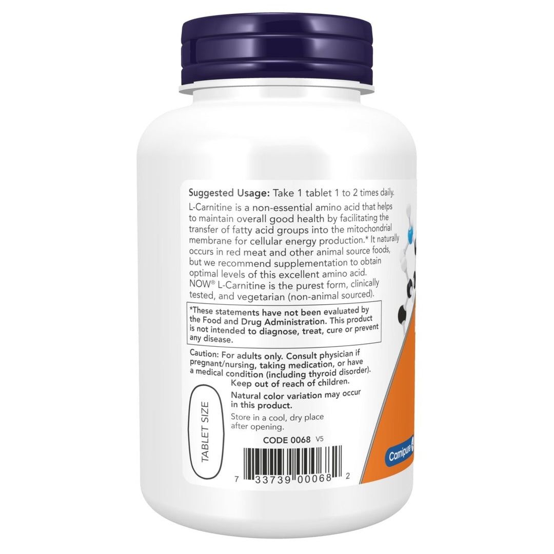 Now Foods L - Carnitine 1000 mg 100 Tablets - 0068 - The Oasis of Health