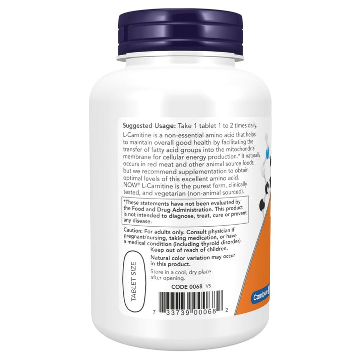 Now Foods L - Carnitine 1000 mg 100 Tablets - 0068 - The Oasis of Health