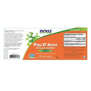 Now Foods Pau D'Arco 500 mg 250 Vcaps - 4726 - The Oasis of Health