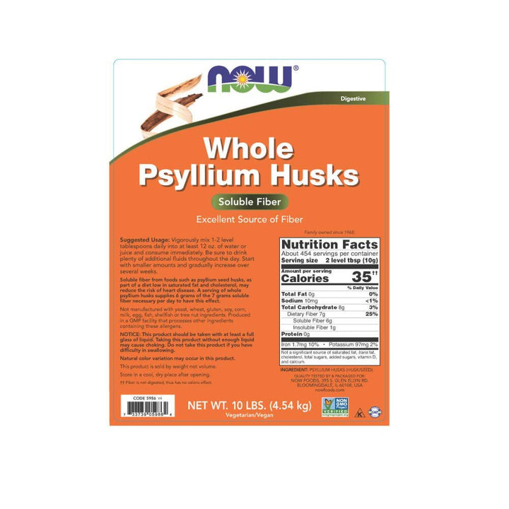Now Foods Psyllium Husks Whole 10 Pounds - 5986 - The Oasis of Health