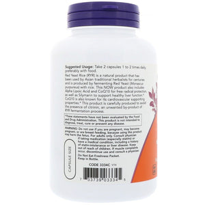 Now Foods Red Yeast Rice 600 mg with CoQ10 30 mg 120 Vcaps - 3334 - The Oasis of Health