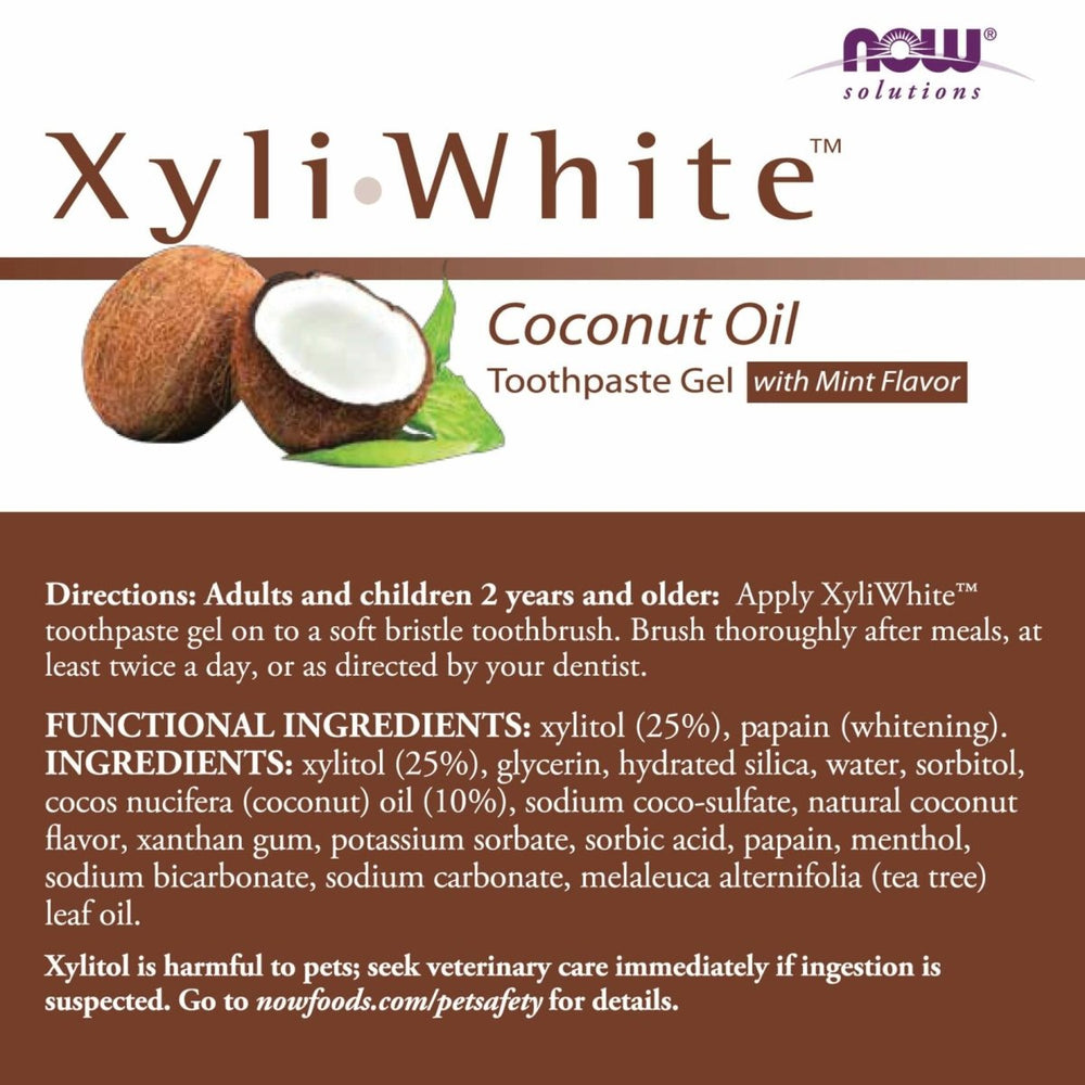 NOW Foods Solutions, Xyliwhite™ Toothpaste Gel, Coconut Oil, Cleanses and Whitens, Cool Coconut - Mint Taste, 6.4 - Ounce - The Oasis of Health