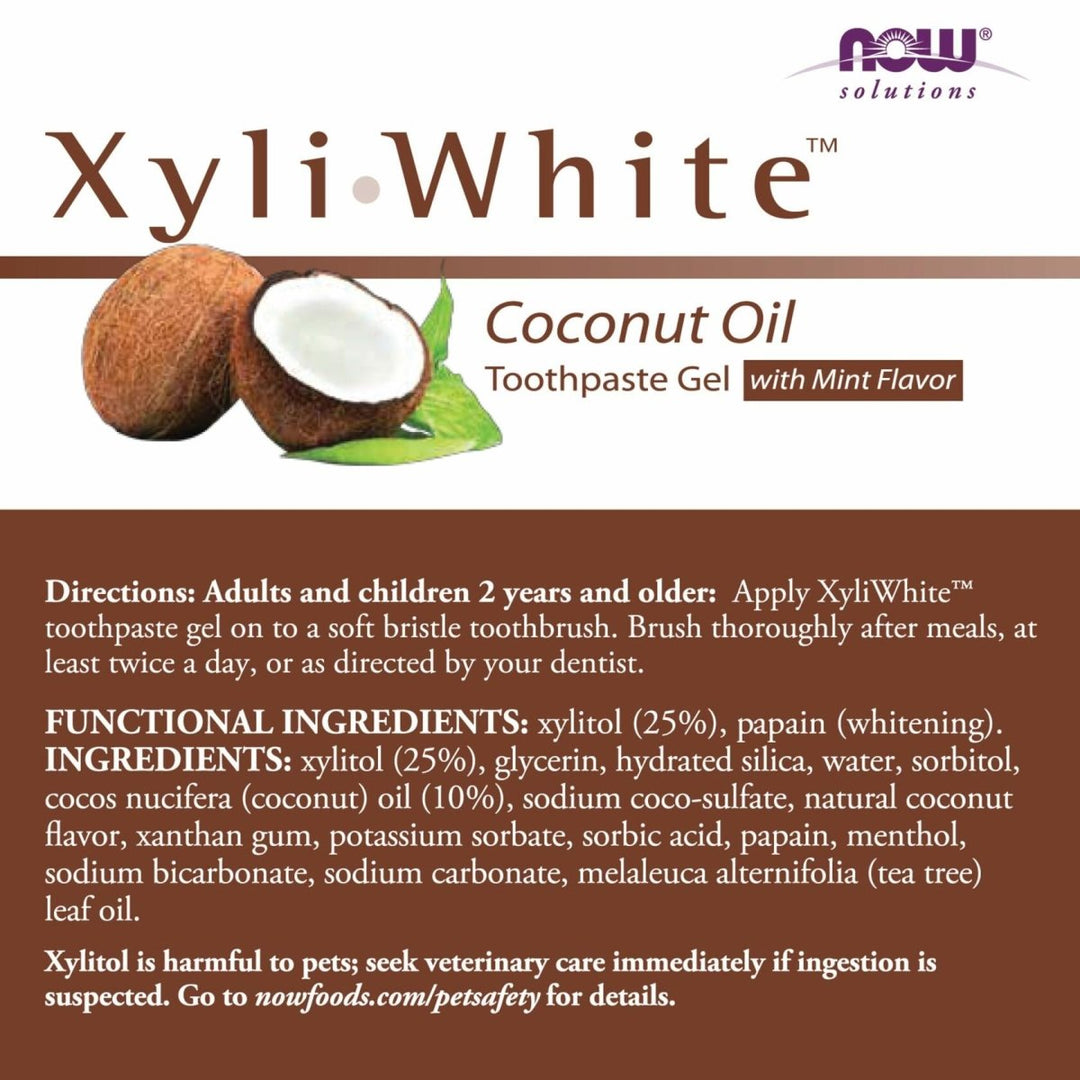 NOW Foods Solutions, Xyliwhite™ Toothpaste Gel, Coconut Oil, Cleanses and Whitens, Cool Coconut - Mint Taste, 6.4 - Ounce - The Oasis of Health