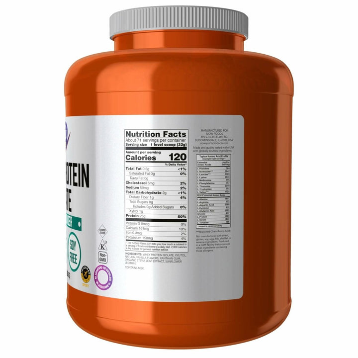 NOW Foods Sports Nutrition, Whey Protein Isolate, 25 g With BCAAs, Creamy Vanilla Powder, 5 - Pound - The Oasis of Health