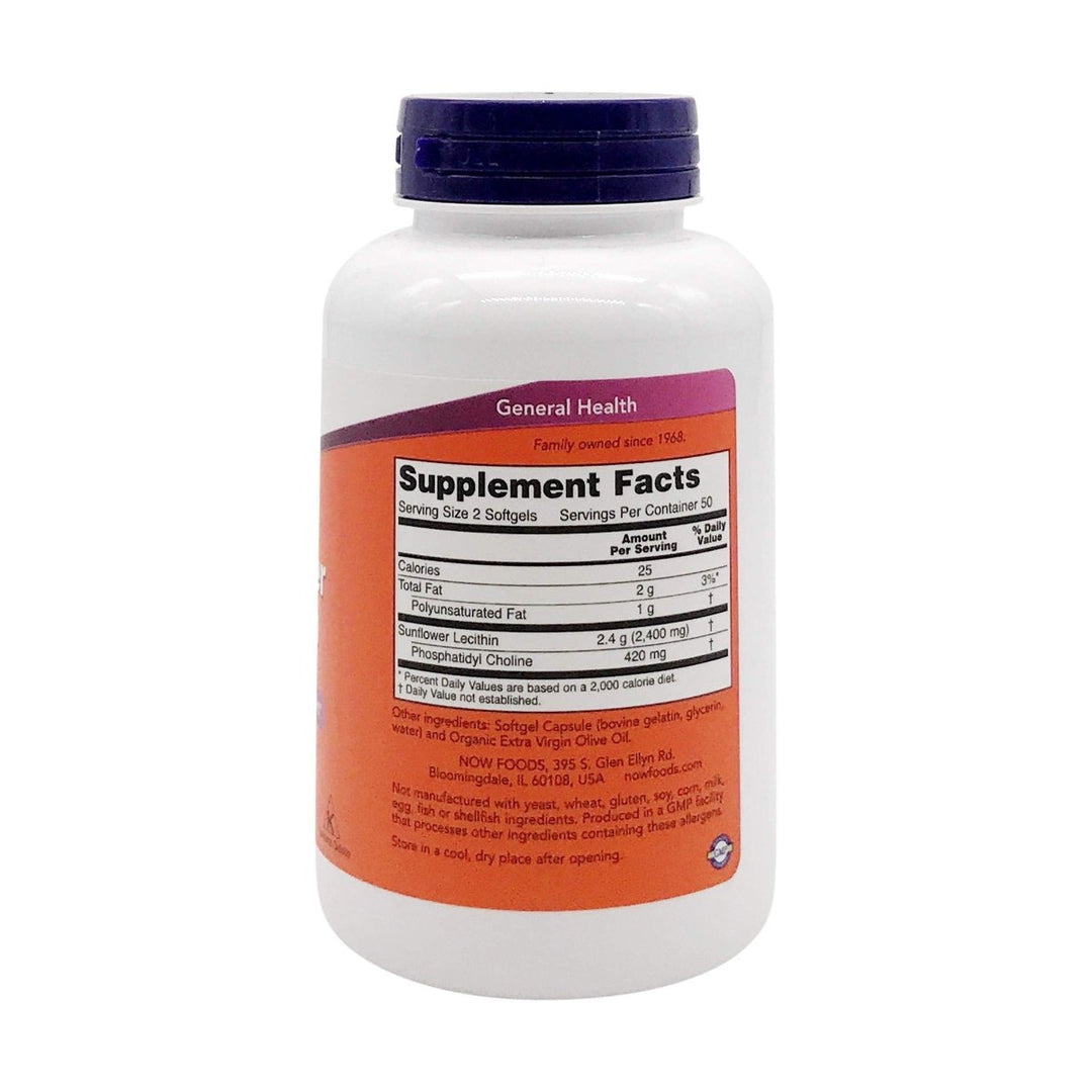 Now Foods Sunflower Lecithin 1200 mg Soy - Free 100 Sofgels - 2311 - The Oasis of Health
