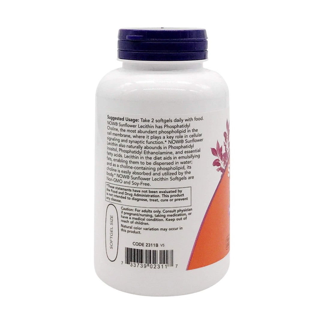 Now Foods Sunflower Lecithin 1200 mg Soy - Free 100 Sofgels - 2311 - The Oasis of Health