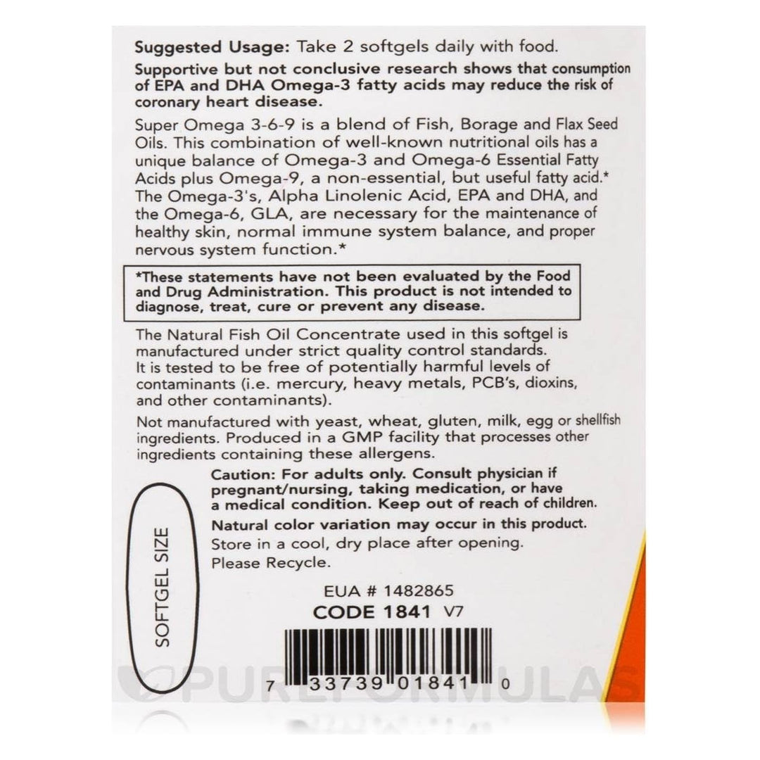 Now Foods Super Omega 3 - 6 - 9 1200 mg 180 Softgels - 1841 - The Oasis of Health