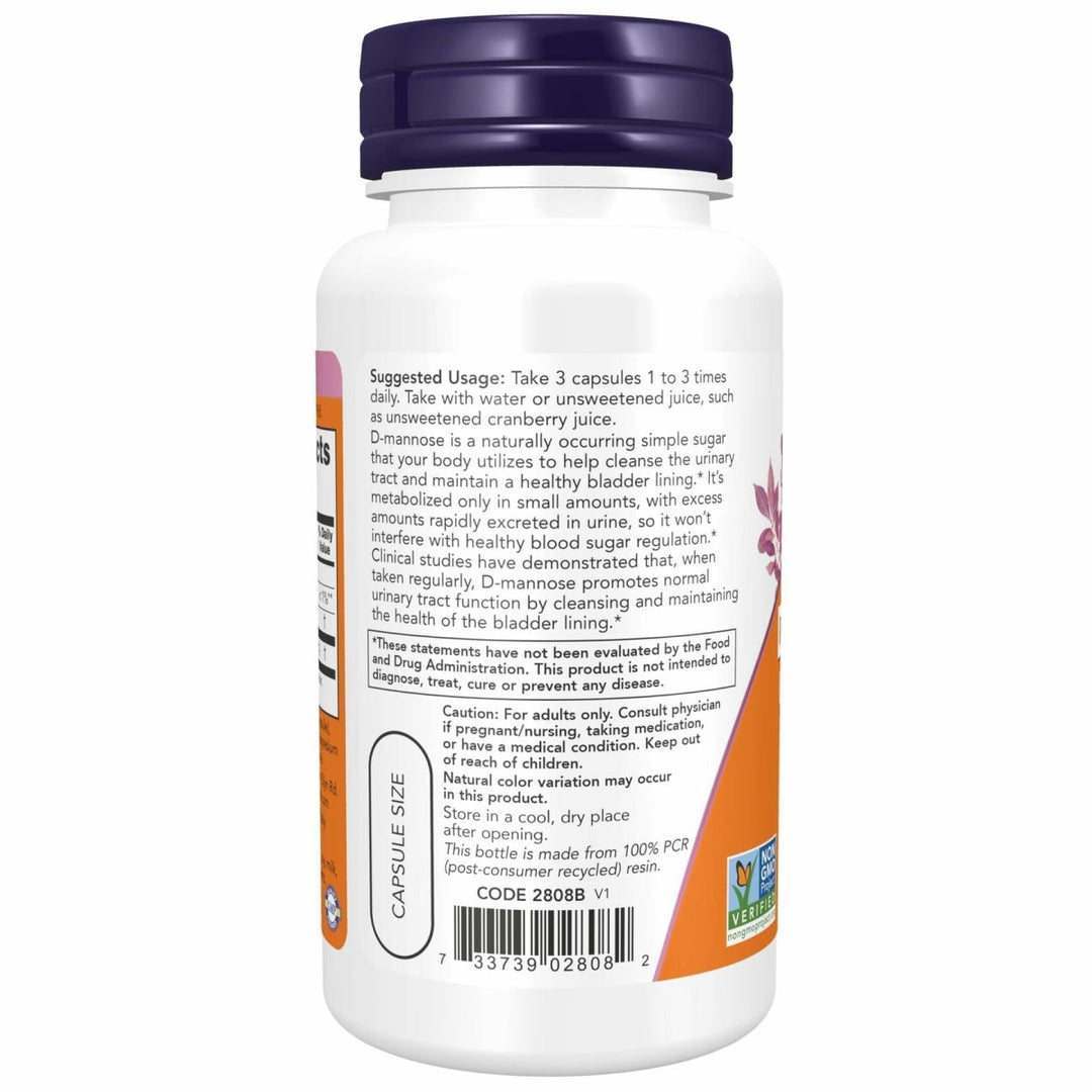NOW Foods Supplements, D - Mannose 500 mg, Non - GMO Project Verified, Healthy Urinary Tract*, 60 Veg Capsules - The Oasis of Health