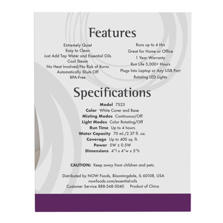 Now Foods Ultrasonic USB Oil Diffuser - 7523 - The Oasis of Health