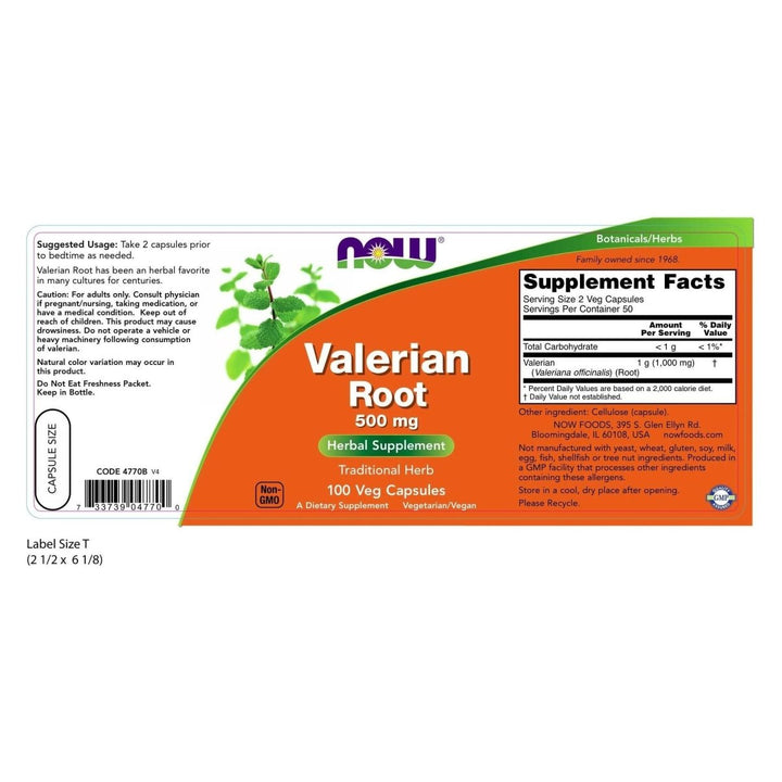 Now Foods Valerian Root 500 mg 100 Vcaps - 4770 - The Oasis of Health