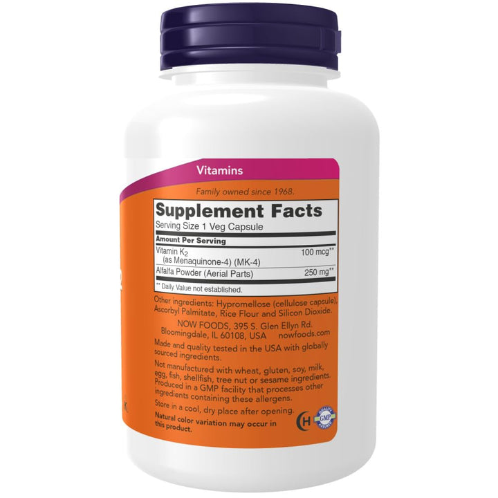 Now Foods Vitamin K - 2 100 mcg 250 Vcaps - 0991 - The Oasis of Health