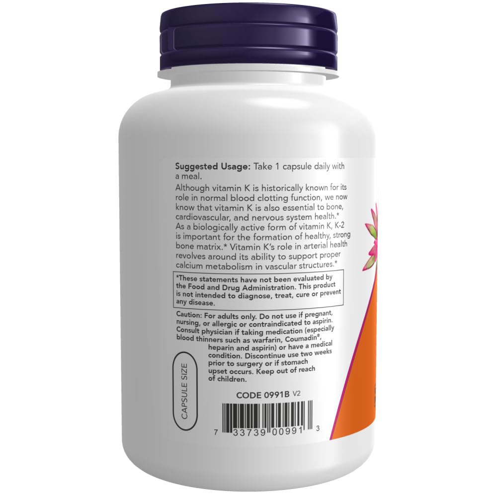 Now Foods Vitamin K - 2 100 mcg 250 Vcaps - 0991 - The Oasis of Health