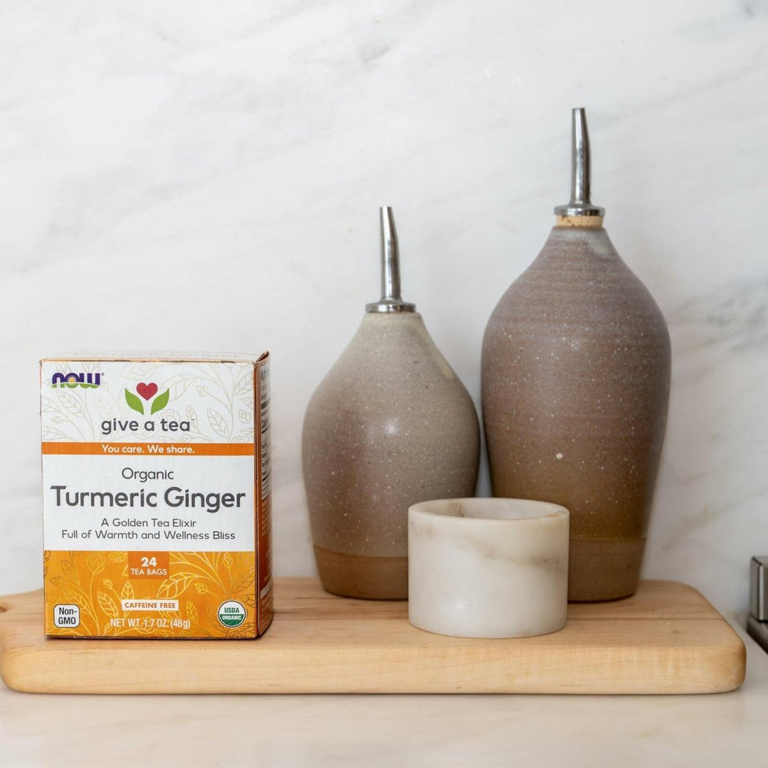 NOW Give a Tea, Organic Turmeric Ginger, Caffeine Free, 24 Tea Bags, 1.7 oz (48 g) - The Oasis of Health