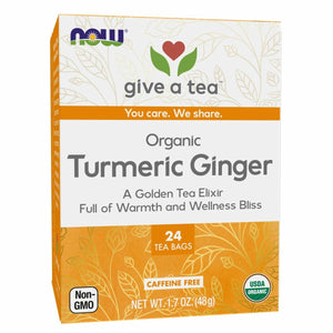NOW Give a Tea, Organic Turmeric Ginger, Caffeine Free, 24 Tea Bags, 1.7 oz (48 g) - The Oasis of Health